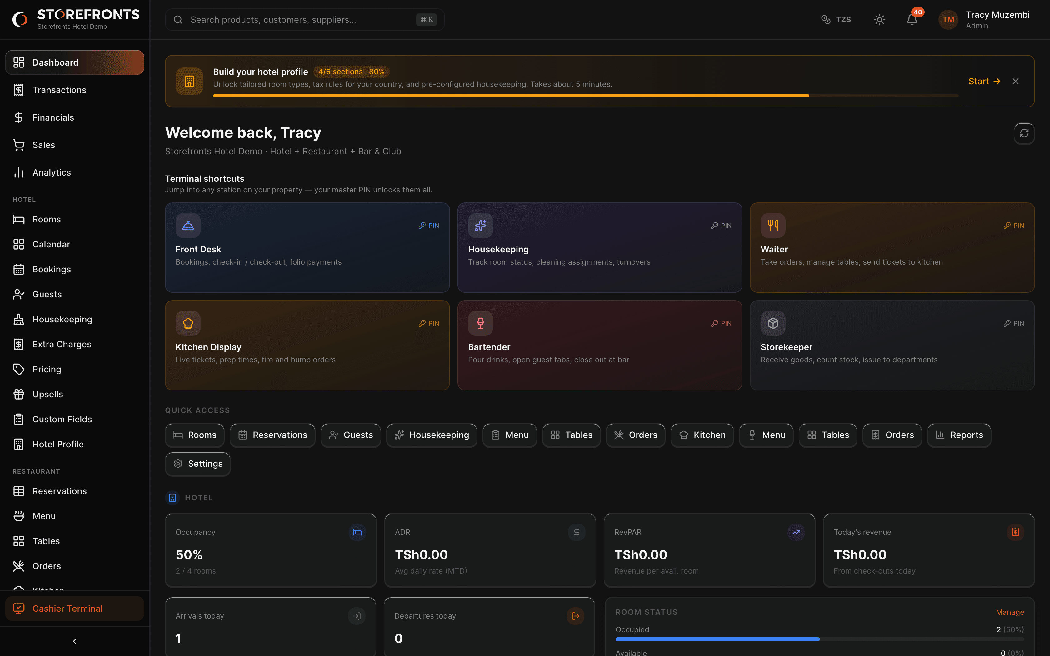 Storefronts hotel operations dashboard